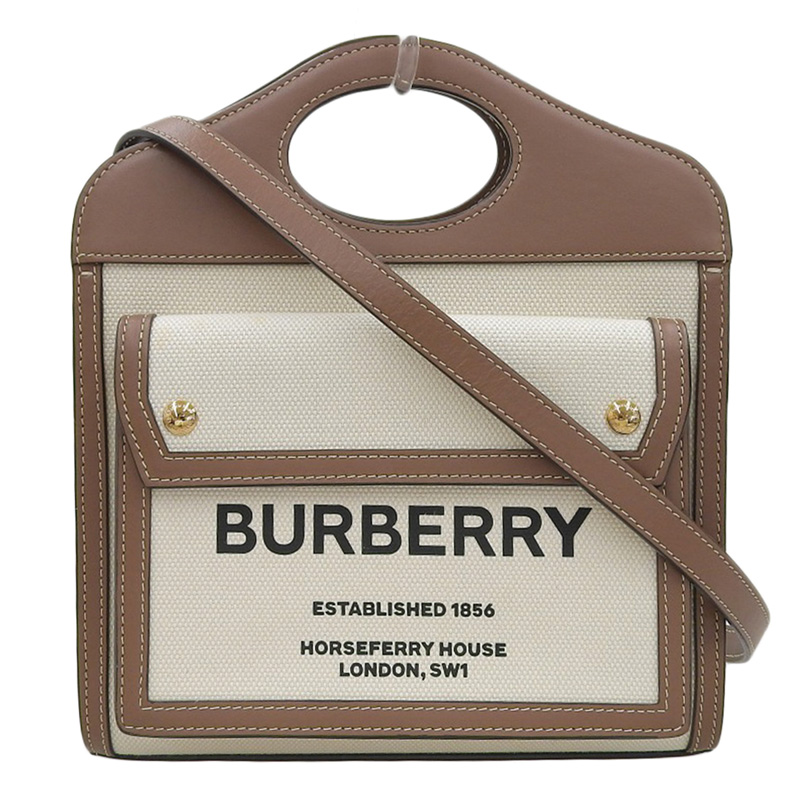 バーバリー BURBERRY 2WAYバッグ ハンドバッグ ショルダーバッグ キャンバス/レザー ホワイト/ブラウン 8039361 中古 新入荷 OB1946