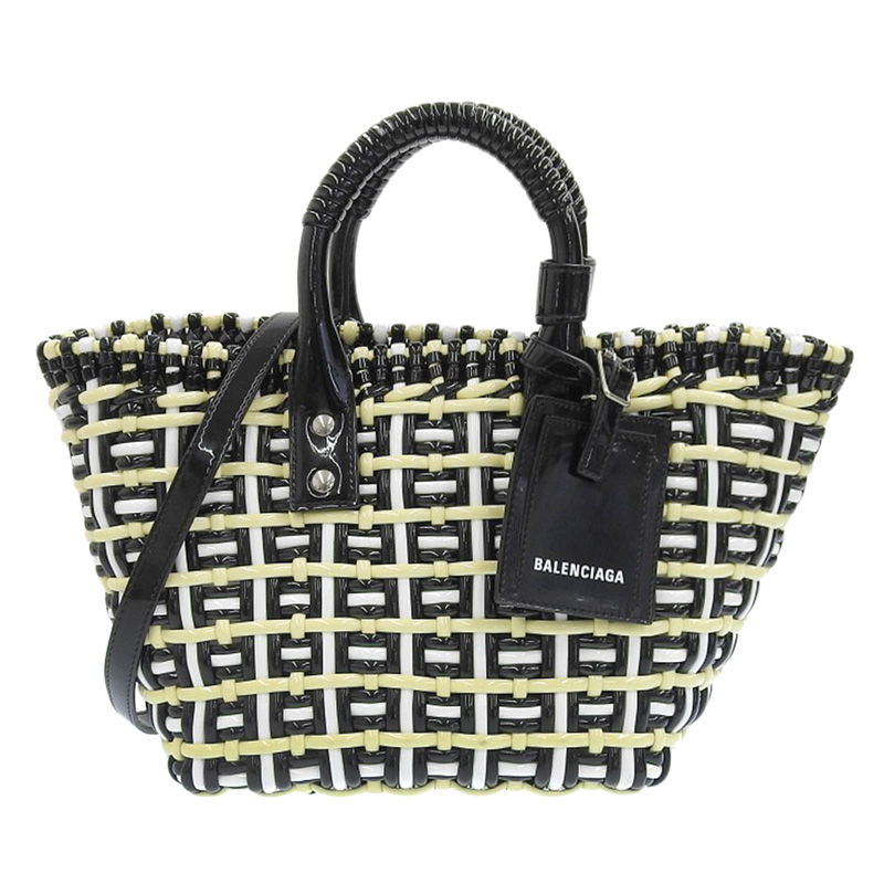 http://バレンシアガ%20BALENCIAGA%20ビストロバスケットXS%20ハンドバッグ%20ショルダーバッグ%20エナメル%20ブラック/イエロー%20671342%20中古%20OB1947