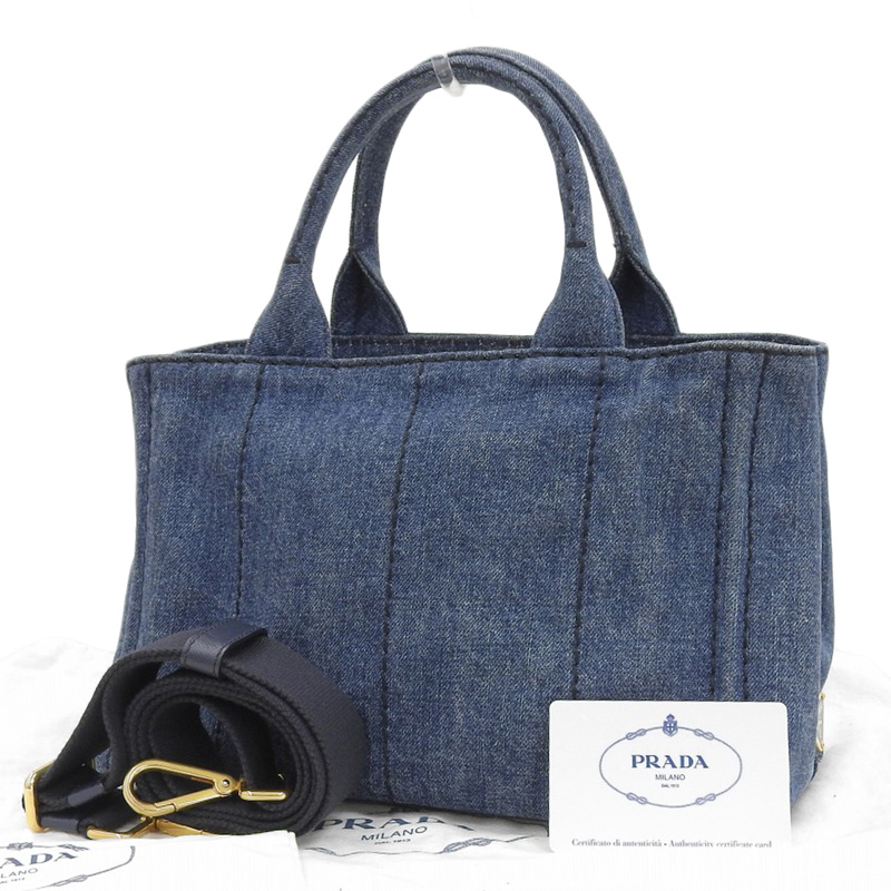 http://プラダ%20PRADA%20カナパ%202WAYバッグ%20トートバッグ%20ショルダーバッグ%20デニム%20ブルー%201BG439%20中古%20OB1948