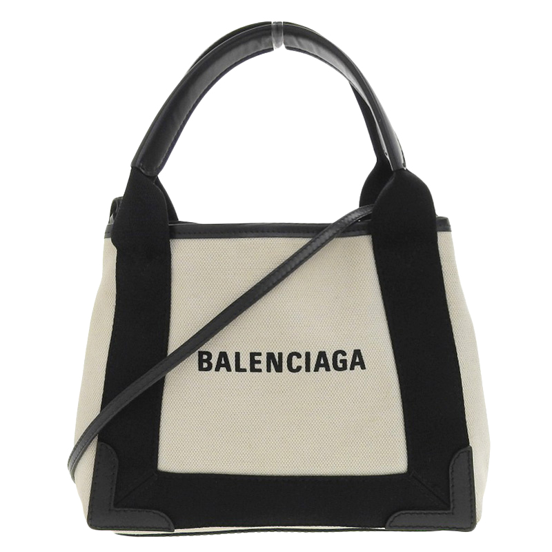 http://バレンシアガ%20BALENCIAGA%20ネイビーカバスXS%20ハンド%20ショルダーバッグ%20キャンバス/レザー%20ホワイト/ブラック%20390346%20中古%20OB1950