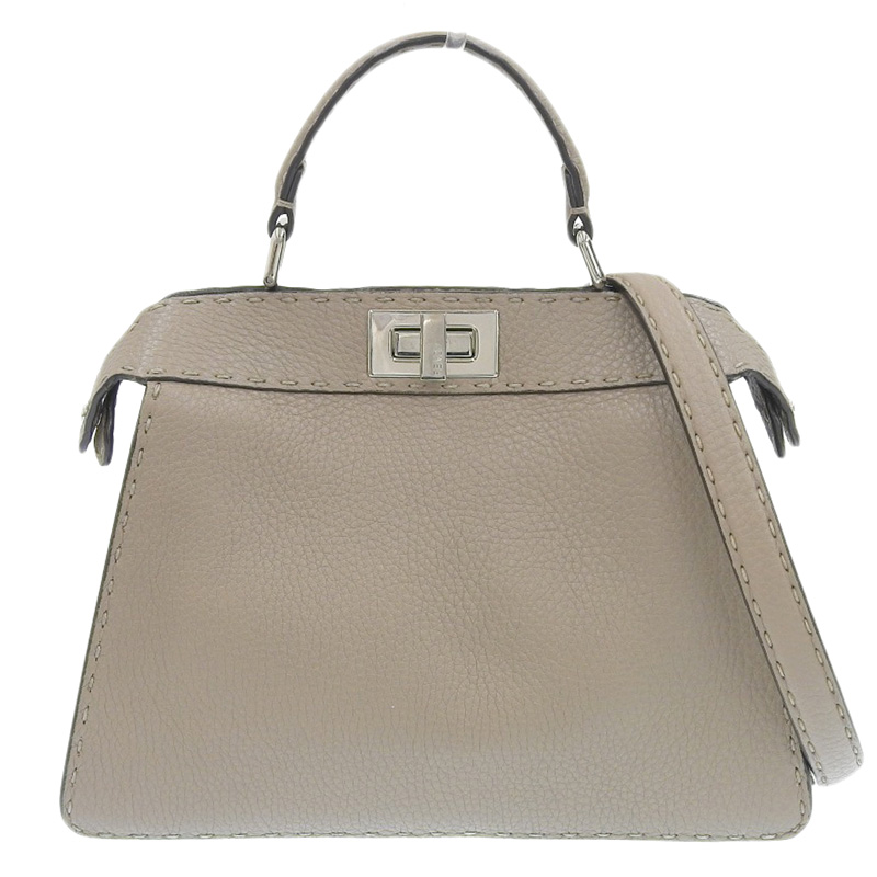 フェンディ FENDI ピーカブー アイシーユー スモール セレリア ハンド ショルダーバッグ レザー グレージュ 8BN327 中古 OB1955