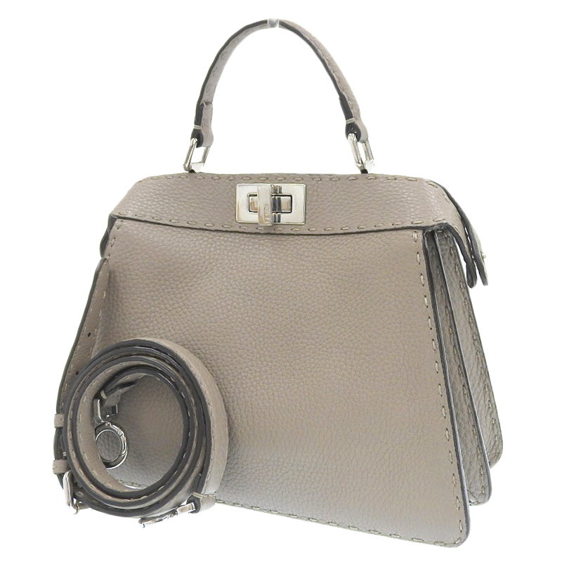 http://フェンディ%20FENDI%20ピーカブー%20アイシーユー%20スモール%20セレリア%20ハンド%20ショルダーバッグ%20レザー%20グレージュ%208BN327%20中古%20OB1955