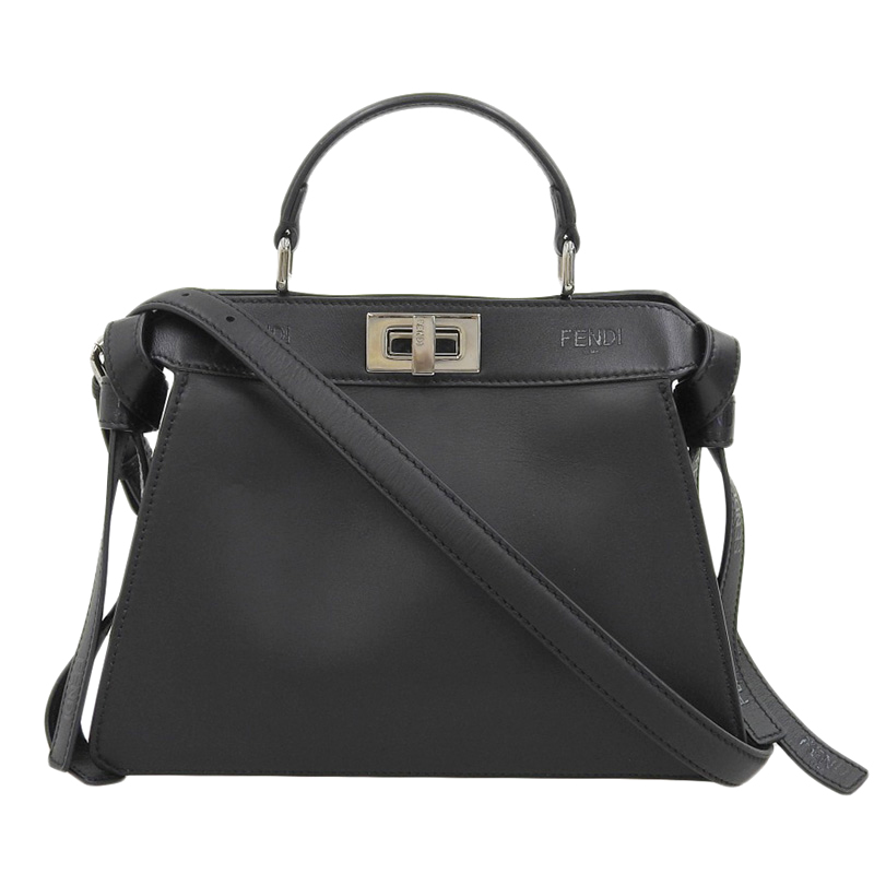 フェンディ FENDI ピーカブー アイシーユー スモール 2WAY ハンドバッグ ショルダーバッグ レザー ブラック 8BN327 美品 OB1956
