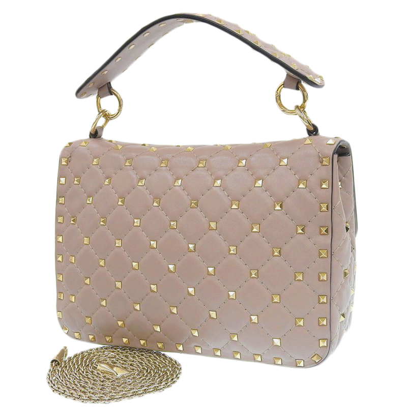 http://ヴァレンティノ%20VALENTINO%20ミディアム%20ナッパ%20ロックスタッズ%20スパイク%20ハンドバッグ%20ショルダーバッグ%20レザー%20ピンク%20中古%20OB1959