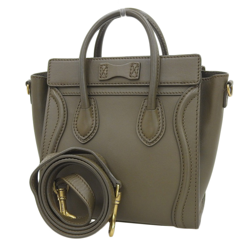 http://セリーヌ%20CELINE%20ラゲージ%20ナノショッパー%202WAYバッグ%20ハンドバッグ%20ショルダーバッグ%20レザー%20カーキ%20中古%20OB2010