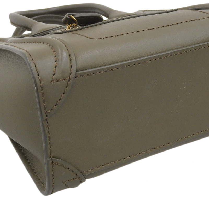 http://セリーヌ%20CELINE%20ラゲージ%20ナノショッパー%202WAYバッグ%20ハンドバッグ%20ショルダーバッグ%20レザー%20カーキ%20中古%20OB2010