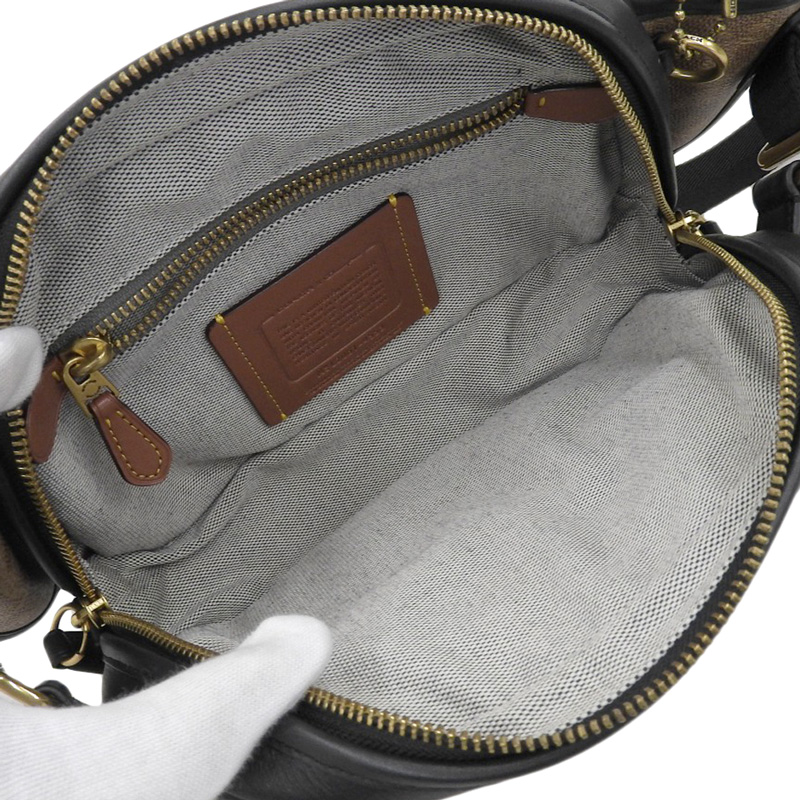 http://コーチ%20COACH%20チャンピオンコラボ%20ボディバッグ%20ウエストバッグ%20シグネチャー%20レザー%20ブラック/ブラウン%204553%20中古%20OB2016