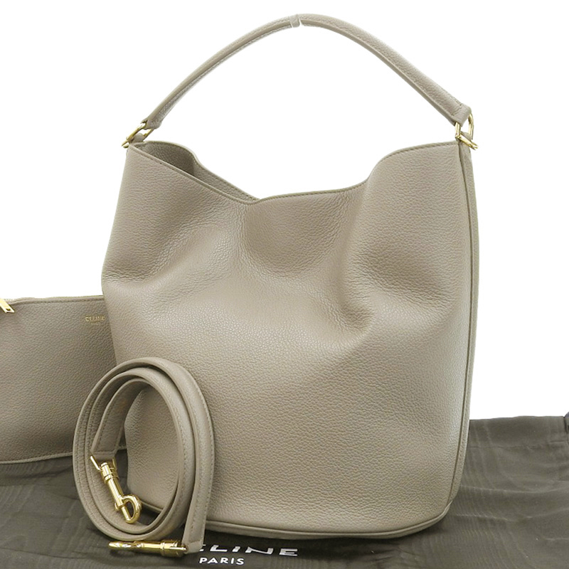 http://セリーヌ%20CELINE%20ティーンバケット16%202WAYバッグ%20ハンドバッグ%20ショルダーバッグ%20レザー%20グレージュ%20中古%20OB2017