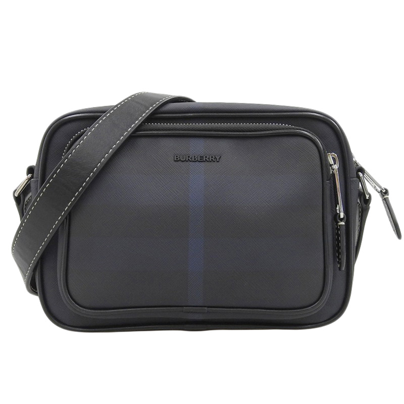 バーバリー BURBERRY ショルダーバッグ 斜め掛けショルダー PVC/レザー ネイビー/ブラック 中古 OB2020