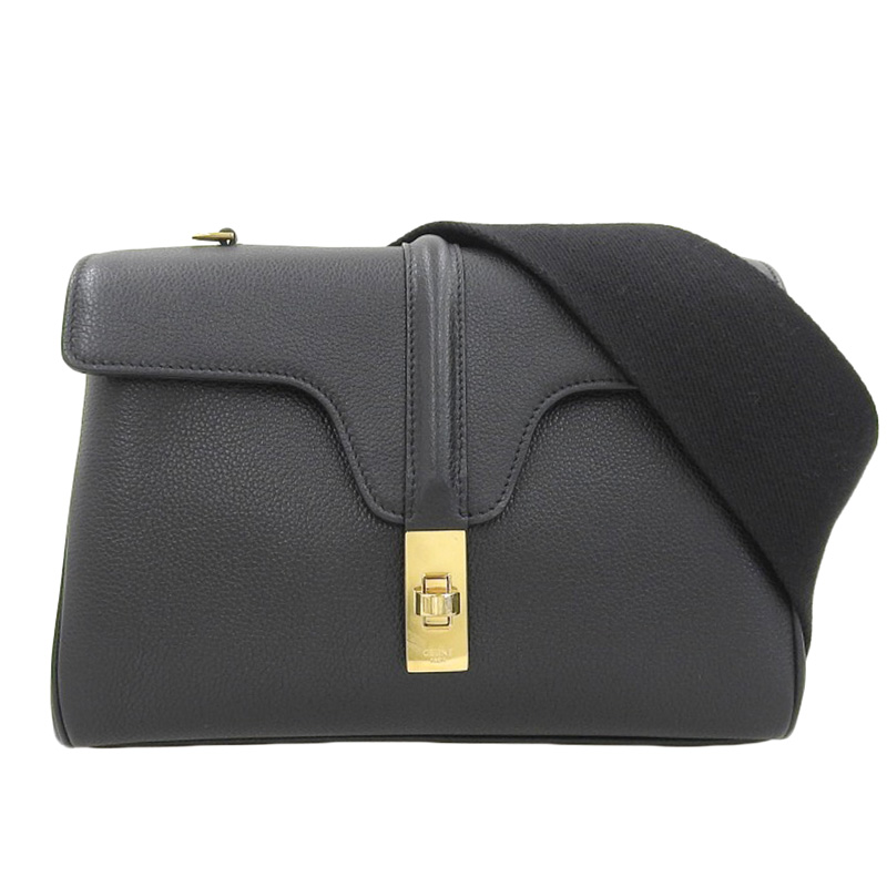 セリーヌ CELINE ティーン ソフト16 ショルダーバッグ 斜め掛けショルダー レザー ブラック 196853CR8 中古 OB2025