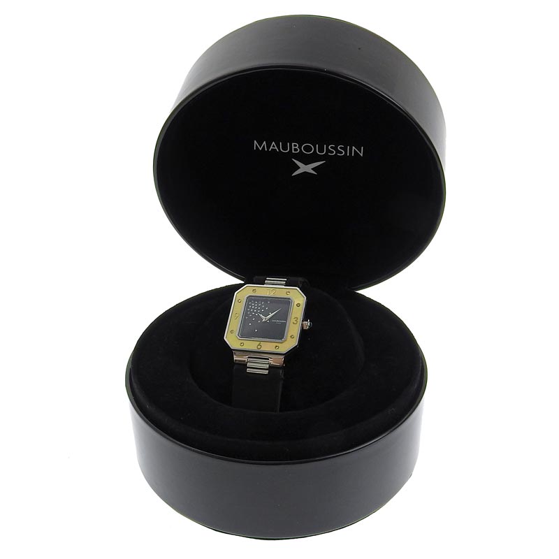 http://モーブッサン%20MAUBOUSSIN%20レディース%20クォーツ%20腕時計%20スクエア%20シェルベゼル%20SS/サテン%20ブラック文字盤%209112111%20中古%20OW0433