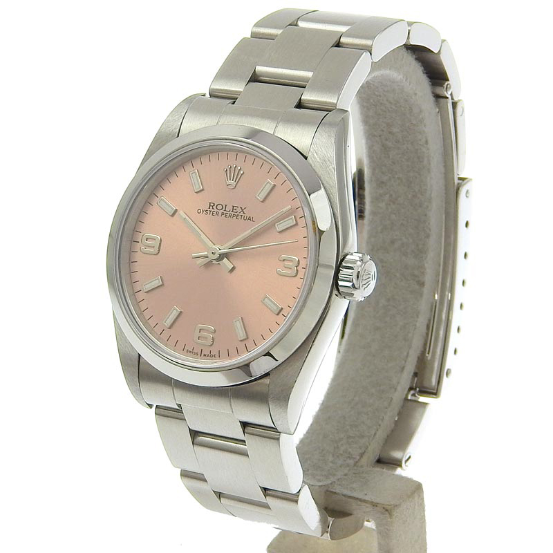 http://ロレックス%20ROLEX%20オイスターパーペチュアル%20ボーイズ%20自動巻き%20腕時計%20SS%20ピンク文字盤%20A番%201999年%2077080%20中古%20RO0275