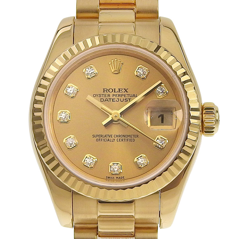 ロレックス ROLEX デイトジャスト レディース 自動巻き K18YG 10Pダイヤモンド シャンパン文字盤 Y番 2003年 179178G 中古 RO0276