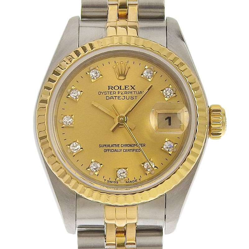 ロレックス ROLEX デイトジャスト レディース 自動巻き SS/YG 10Pダイヤ シャンパン文字盤 L番 1989〜1990年 69173G 中古 RO0277