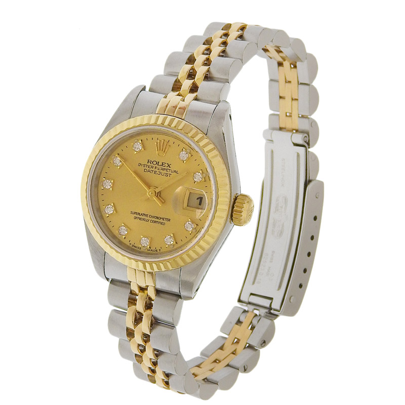 http://ロレックス%20ROLEX%20デイトジャスト%20レディース%20自動巻き%20SS/YG%2010Pダイヤ%20シャンパン文字盤%20L番%201989〜1990年%2069173G%20中古%20RO0277