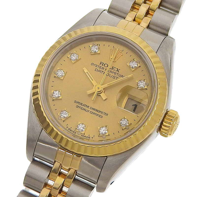 http://ロレックス%20ROLEX%20デイトジャスト%20レディース%20自動巻き%20SS/YG%2010Pダイヤ%20シャンパン文字盤%20L番%201989〜1990年%2069173G%20中古%20RO0277