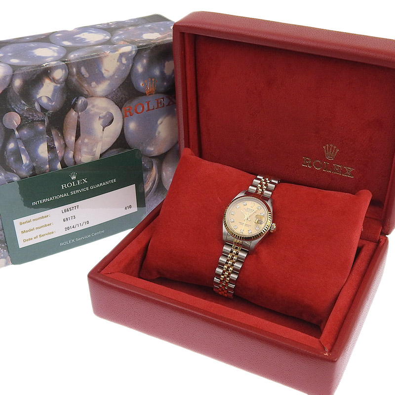 http://ロレックス%20ROLEX%20デイトジャスト%20レディース%20自動巻き%20SS/YG%2010Pダイヤ%20シャンパン文字盤%20L番%201989〜1990年%2069173G%20中古%20RO0277