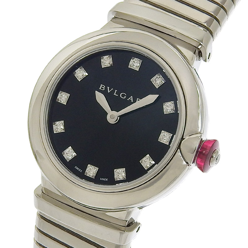 http://ブルガリ%20BVLGARI%20時計%20ルチェア%20クォーツ%20腕時計%20レディース%20SS%20ブラック文字盤%2012P%20ダイヤモンド%20LU28S%20中古%20BV0361