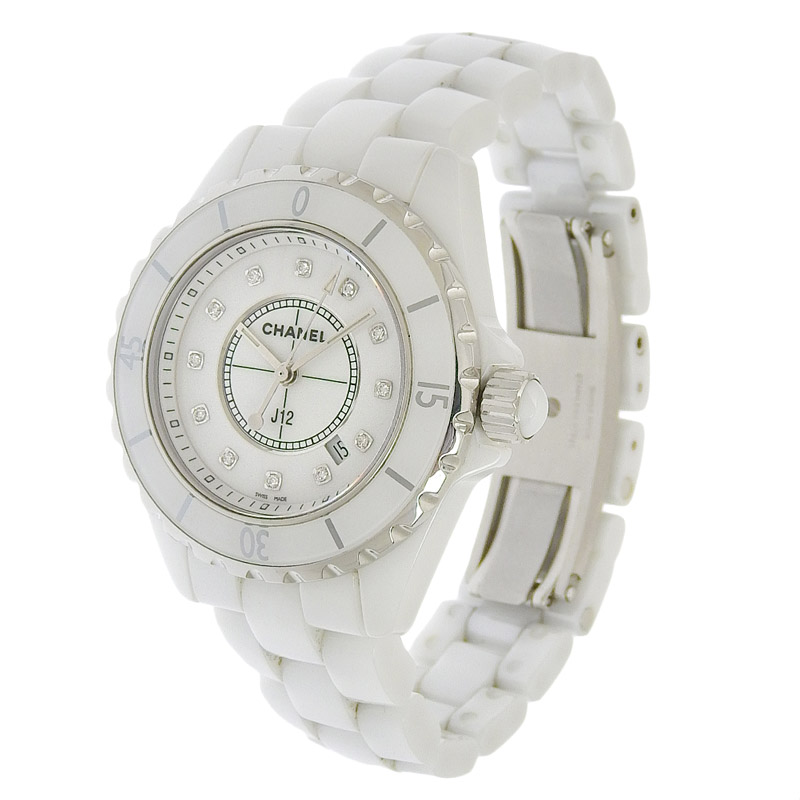 http://シャネル%20CHANEL%20時計%20J12%20クォーツ%20腕時計%20レディース%20セラミック/SS%2012P%20ダイヤモンド%20ホワイト文字盤%20H1628%20中古%20CH0939