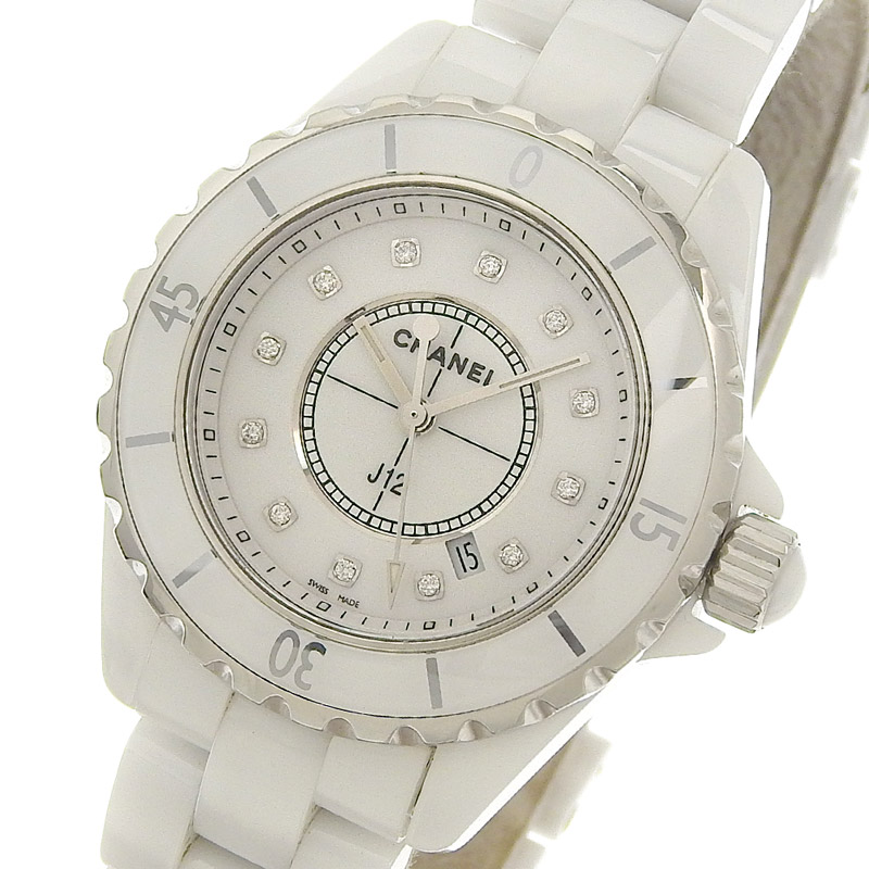 http://シャネル%20CHANEL%20時計%20J12%20クォーツ%20腕時計%20レディース%20セラミック/SS%2012P%20ダイヤモンド%20ホワイト文字盤%20H1628%20中古%20CH0939