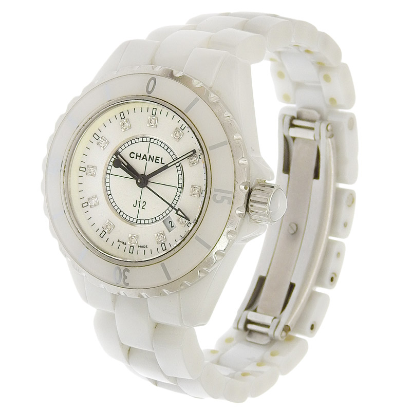 http://シャネル%20CHANEL%20時計%20J12%20クォーツ%20腕時計%20レディース%20セラミック/SS%2012P%20ダイヤモンド%20ホワイト文字盤%20H1628%20中古%20CH0940