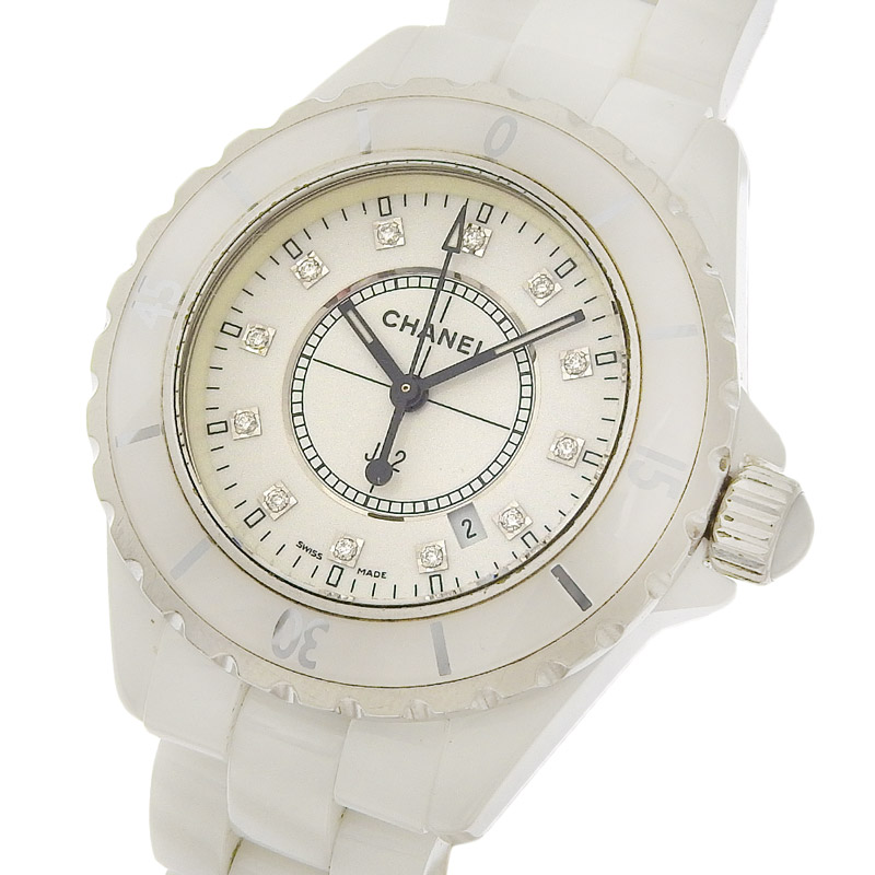 http://シャネル%20CHANEL%20時計%20J12%20クォーツ%20腕時計%20レディース%20セラミック/SS%2012P%20ダイヤモンド%20ホワイト文字盤%20H1628%20中古%20CH0940