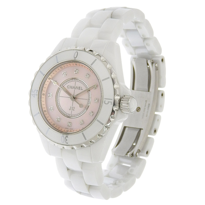 http://シャネル%20CHANEL%20J12%20クォーツ%20腕時計%20セラミック/SS%2012P%20ダイヤ%20レディース%20ピンクシェル文字盤%20世界1200本限定%20H5513%20中古%20CH0941