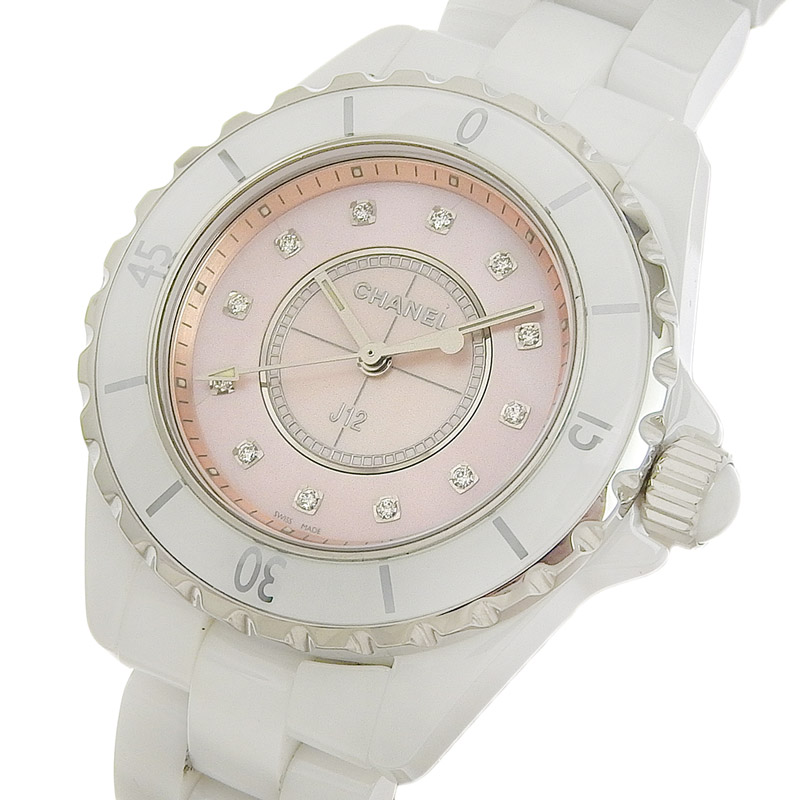 http://シャネル%20CHANEL%20J12%20クォーツ%20腕時計%20セラミック/SS%2012P%20ダイヤ%20レディース%20ピンクシェル文字盤%20世界1200本限定%20H5513%20中古%20CH0941