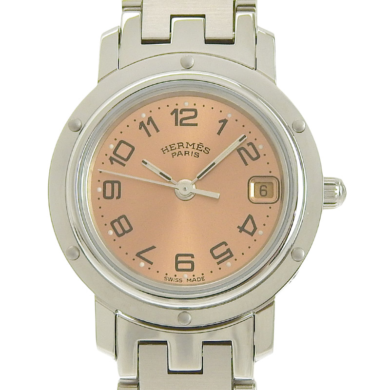 エルメス HERMES 時計 クリッパー クォーツ 腕時計 レディース SS ピンク文字盤 CL4.210 中古 HE0953