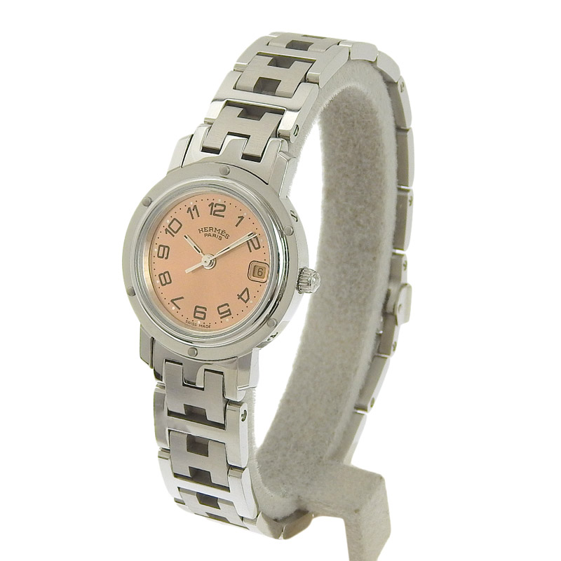 http://エルメス%20HERMES%20時計%20クリッパー%20クォーツ%20腕時計%20レディース%20SS%20ピンク文字盤%20CL4.210%20中古%20HE0953