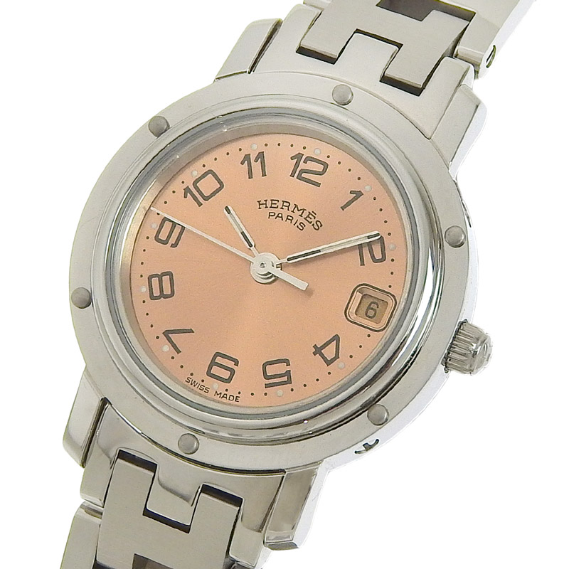 http://エルメス%20HERMES%20時計%20クリッパー%20クォーツ%20腕時計%20レディース%20SS%20ピンク文字盤%20CL4.210%20中古%20HE0953