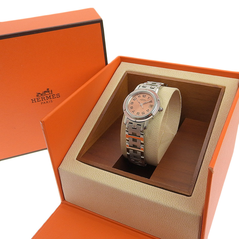 http://エルメス%20HERMES%20時計%20クリッパー%20クォーツ%20腕時計%20レディース%20SS%20ピンク文字盤%20CL4.210%20中古%20HE0953
