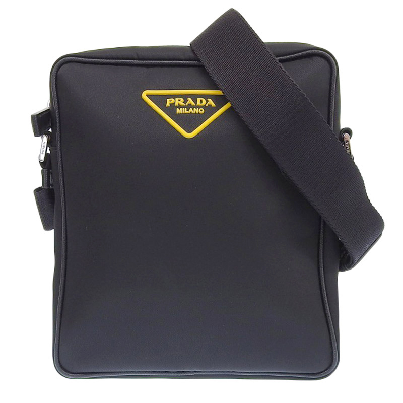 プラダ PRADA ショルダーバッグ 斜め掛けショルダー Ｒeナイロン サフィアーノレザー ブラック 2VH112 中古 OB1940
