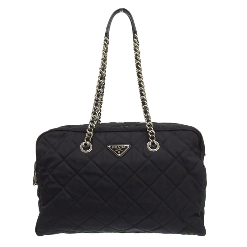 プラダ PRADA トートバッグ ショルダーバッグ ナイロン/レザー ブラック 1BB072 中古 OB1963