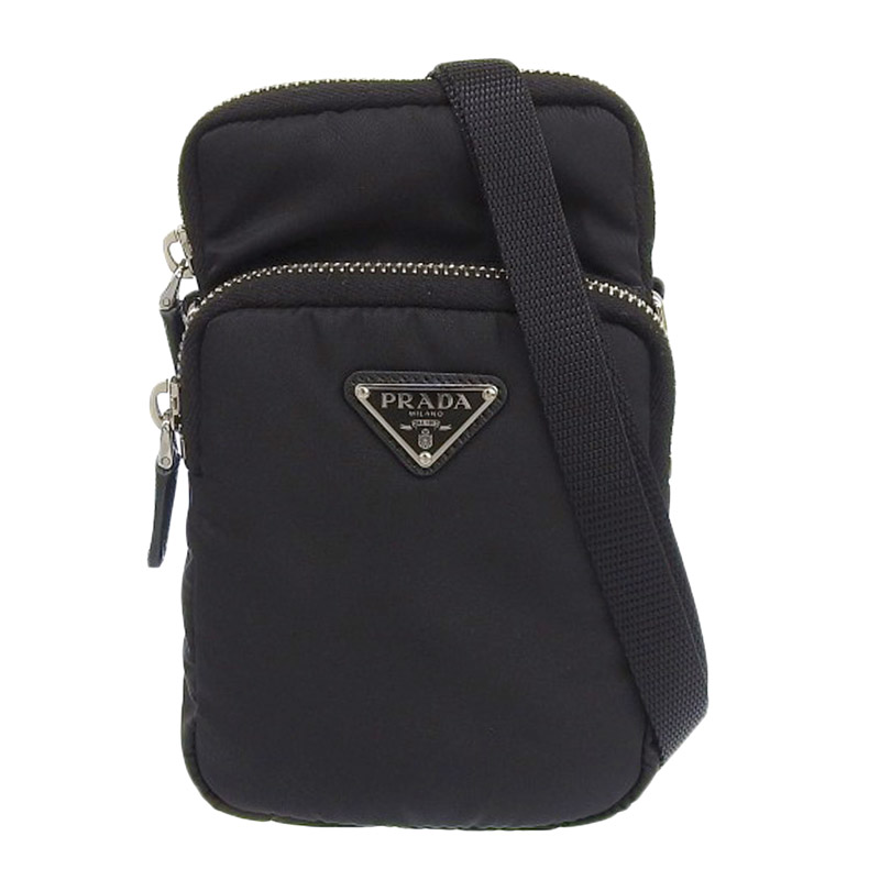 プラダ PRADA ショルダーバッグ スマートフォンケース ナイロン/レザー ブラック 2ZT024 中古 OB1967