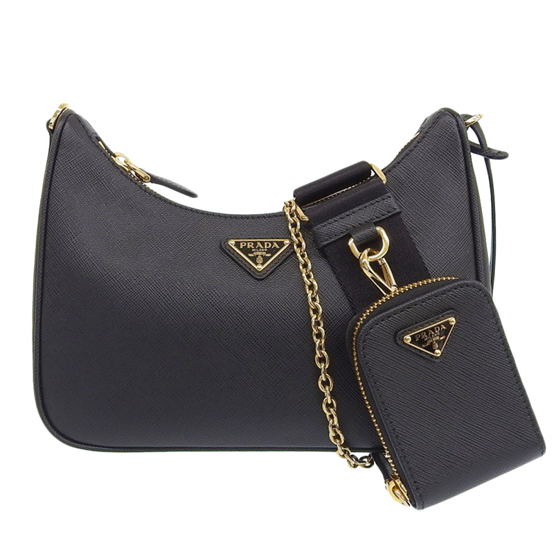 プラダ PRADA Re-Edition 2WAYバッグ ショルダーバッグ ハンドバッグ サフィアーノ レザー ブラック 1BH204 中古 OB1968