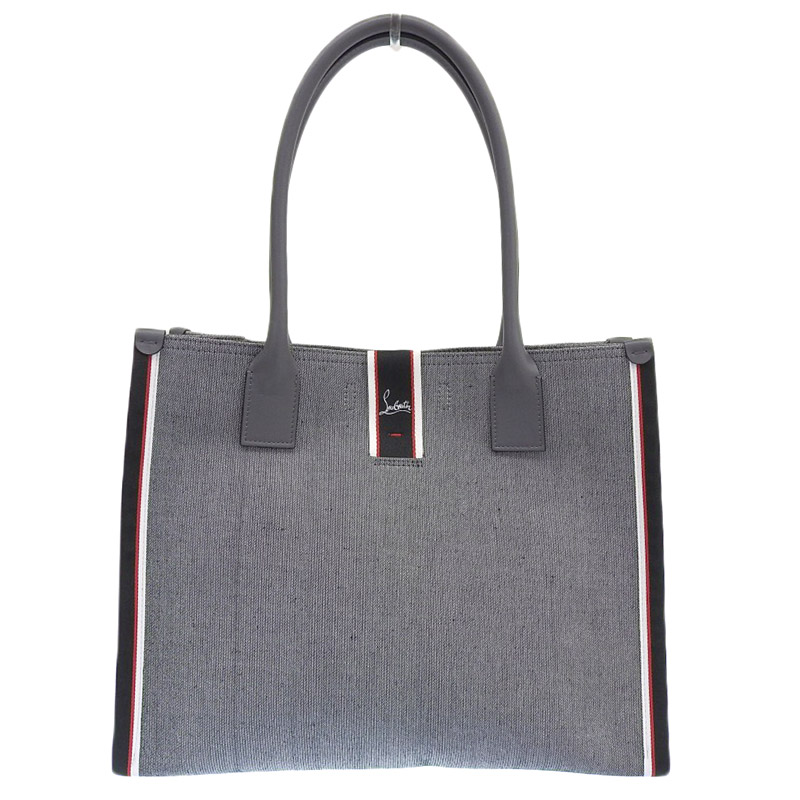 クリスチャンルブタン CHRISTIAN LOUBOUTIN ナストロルビL トートバッグ キャンバス/レザー グレー 中古 OB1970