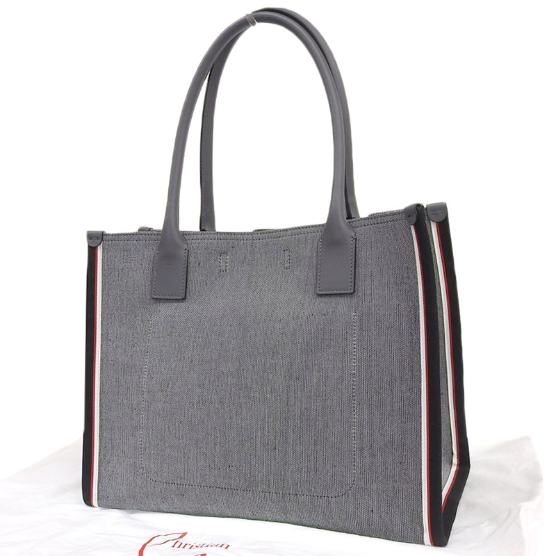 http://クリスチャンルブタン%20CHRISTIAN%20LOUBOUTIN%20ナストロルビL%20トートバッグ%20キャンバス/レザー%20グレー%20中古%20OB1970