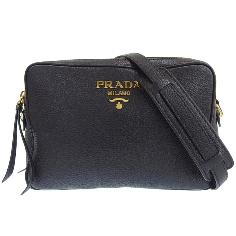 プラダ PRADA ショルダーバッグ ヴィッテロダイノ レザー ブラック 1BH082 中古 OB1971