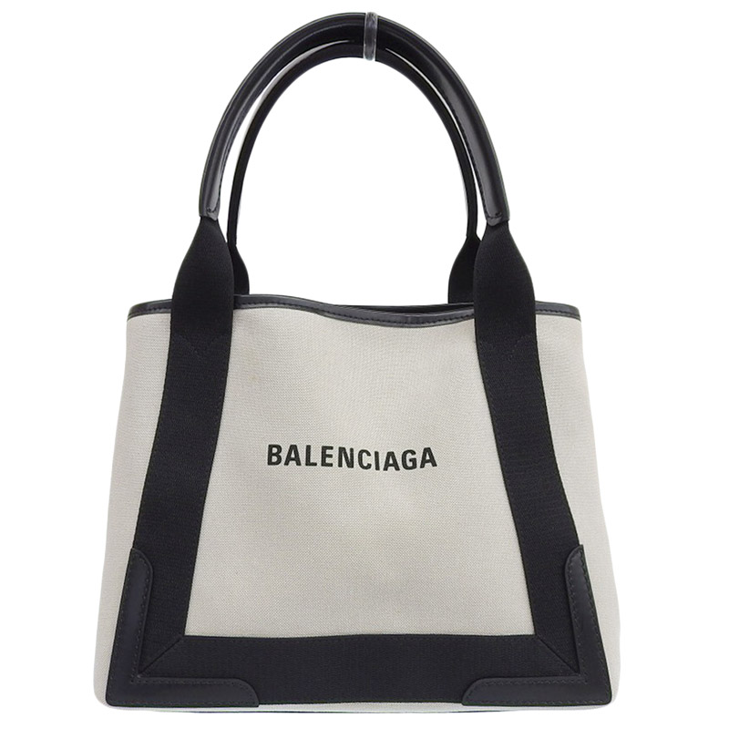 http://バレンシアガ%20BALENCIAGA%20ネイビーカバスS%20トートバッグ%20キャンバス/レザー%20ホワイト/ブラック%20339933%20中古%20OB1972