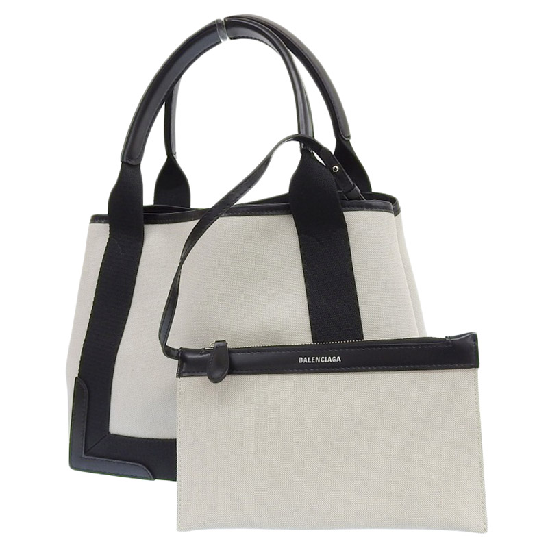 http://バレンシアガ%20BALENCIAGA%20ネイビーカバスS%20トートバッグ%20キャンバス/レザー%20ホワイト/ブラック%20339933%20中古%20OB1972