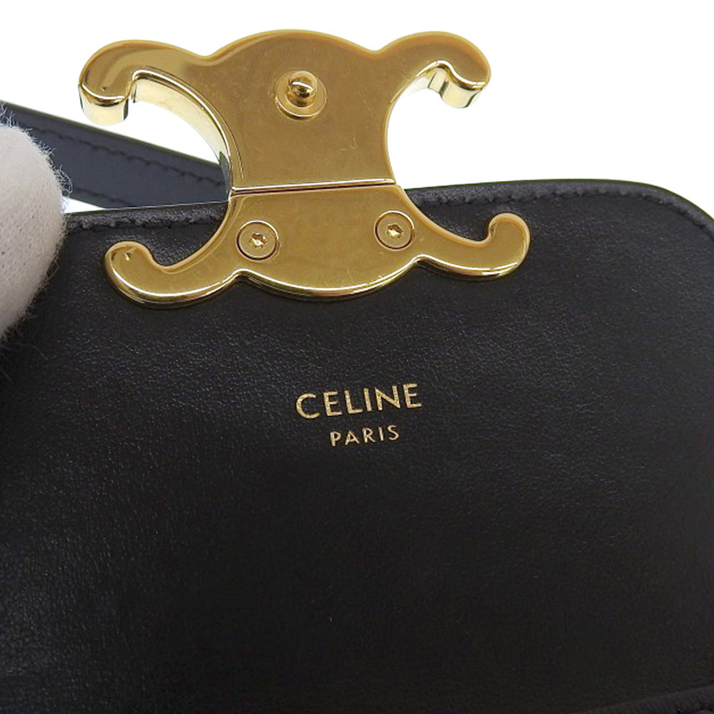 http://セリーヌ%20CELINE%20ミニ%20クロード%20ショルダー%20クロスボディトリオンフ%20シャイニーカーフスキン%20ブラック%2010I513DPV.38NO%20中古%20OB1986