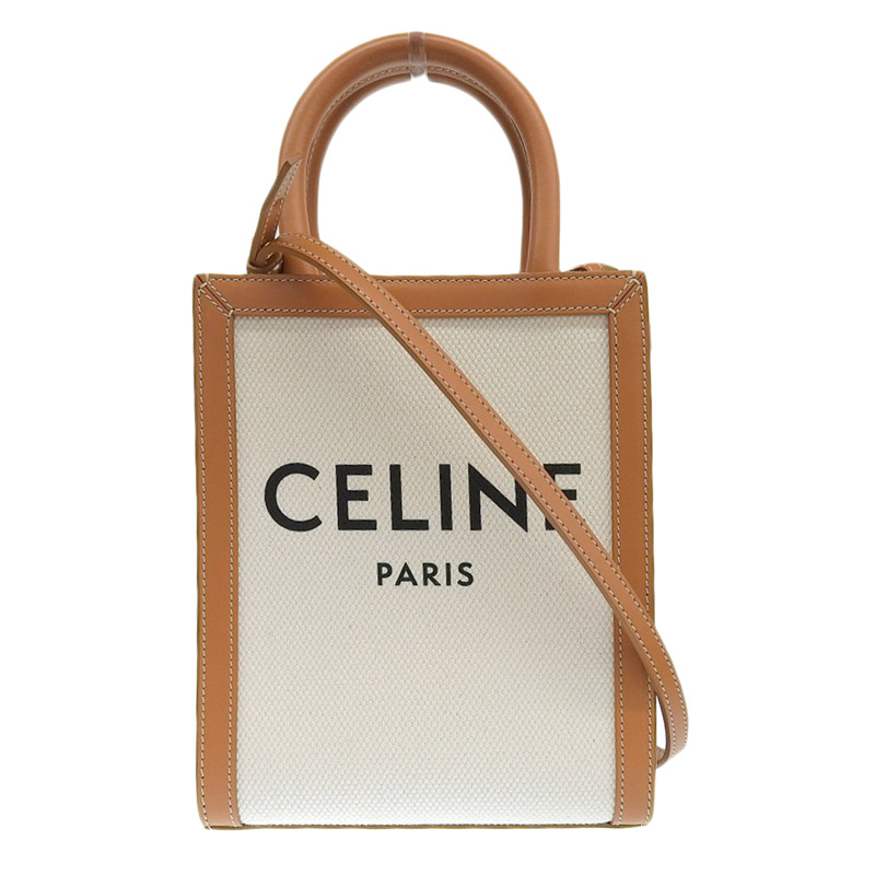 セリーヌ CELINE ミニバーティカルカバ 2WAYバッグ ショルダー キャンバス/レザー ホワイト/ブラウン 193302BNZ.02NT 中古 OB1987