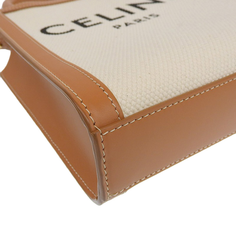 http://セリーヌ%20CELINE%20ミニバーティカルカバ%202WAYバッグ%20ショルダー%20キャンバス/レザー%20ホワイト/ブラウン%20193302BNZ.02NT%20中古%20OB1987