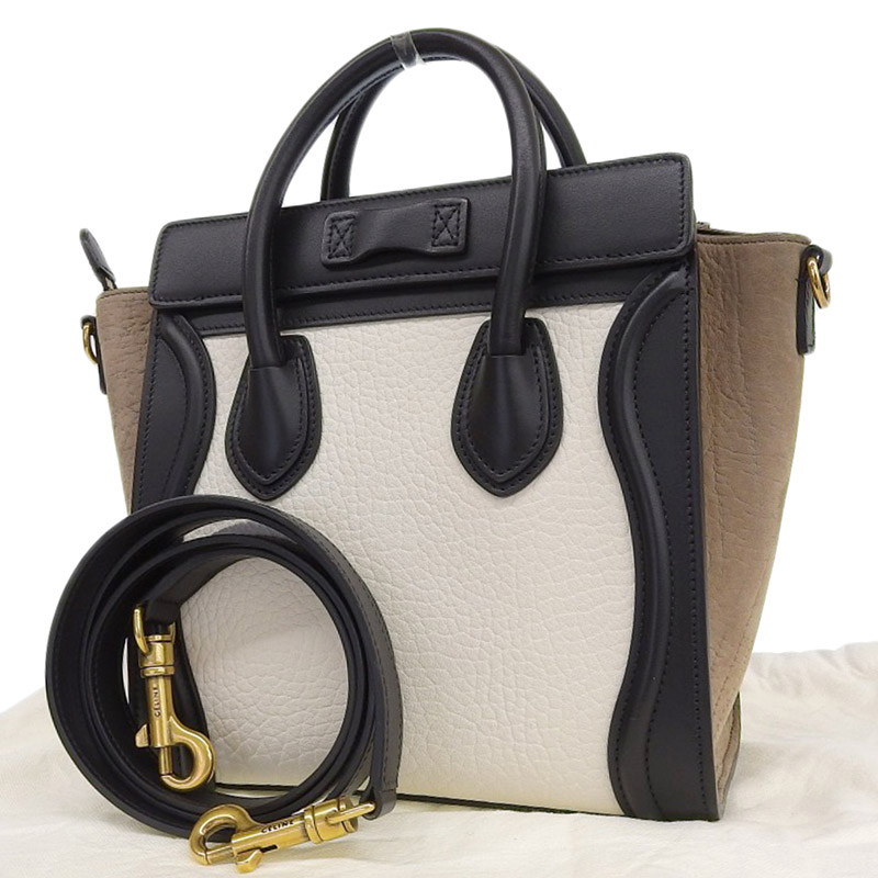 http://セリーヌ%20CELINE%20ラゲージ%20ナノショッパー%202WAYバッグ%20ハンドバッグ%20ショルダー%20レザー%20ホワイト%20ブラック%20ブラウン%20中古%20OB1991