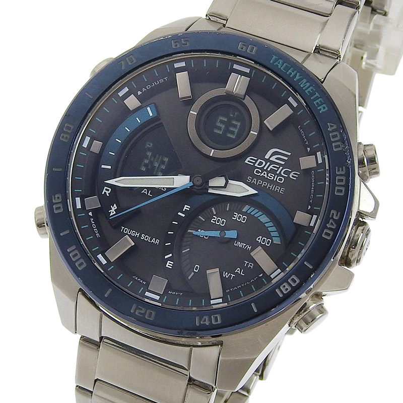http://カシオ%20CASIO%20時計%20エディフィス%20ソーラー%20腕時計%20メンズ%20SS%20ブラック/ブルー文字盤%20スマートフォンリンク%20ECB-900Y%20中古%20OW0436