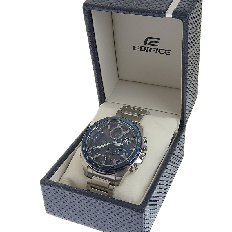 http://カシオ%20CASIO%20時計%20エディフィス%20ソーラー%20腕時計%20メンズ%20SS%20ブラック/ブルー文字盤%20スマートフォンリンク%20ECB-900Y%20中古%20OW0436