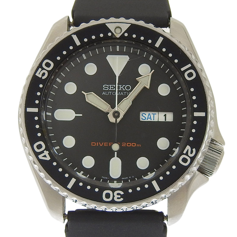 セイコー SEIKO 時計 ダイバーズ 自動巻き 腕時計 メンズ SS/ラバー ブラック文字盤 7S26-0020 中古 OW0437