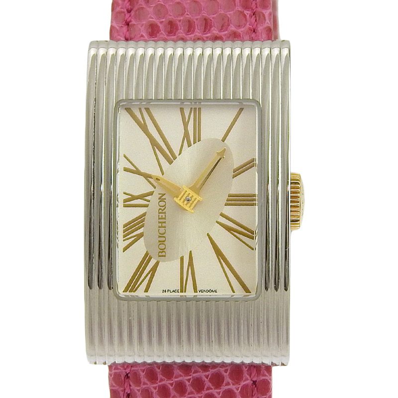 ブシュロン BOUCHERON 時計 リフレ クォーツ 腕時計 レディース SS/K18/レザー シルバー文字盤 中古 OW0438