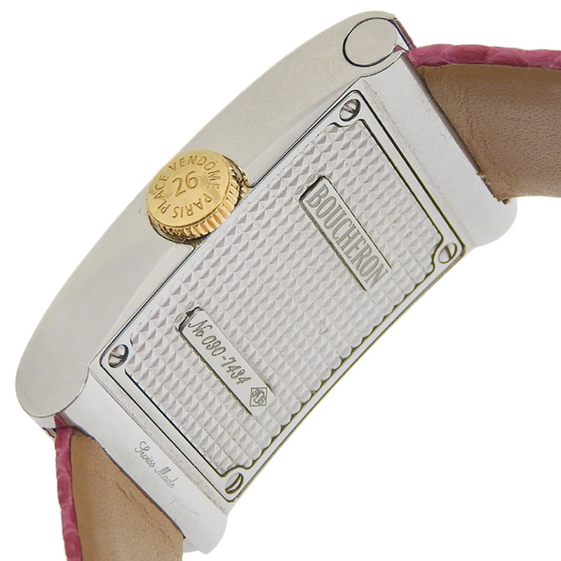 http://ブシュロン%20BOUCHERON%20時計%20リフレ%20クォーツ%20腕時計%20レディース%20SS/K18/レザー%20シルバー文字盤%20中古%20OW0438